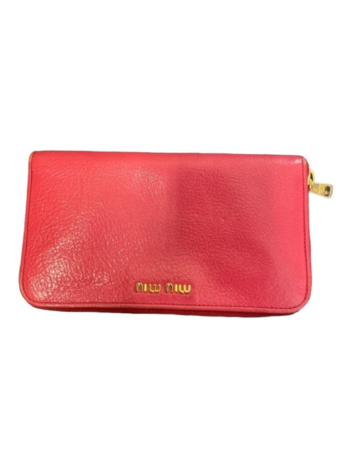 Miu Miu Pink Leather Logo GHW Zip Around Wallets Pink