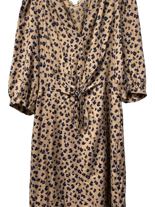 Rebecca Taylor Size 8 Light brown & blue Silk Blend V Neck Animal Print Dress Light brown & blue / 8