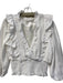 Space and Time Size Medium White Cotton Deep V Neck Ruffle Detail 3/4 Sleeve Top White / Medium