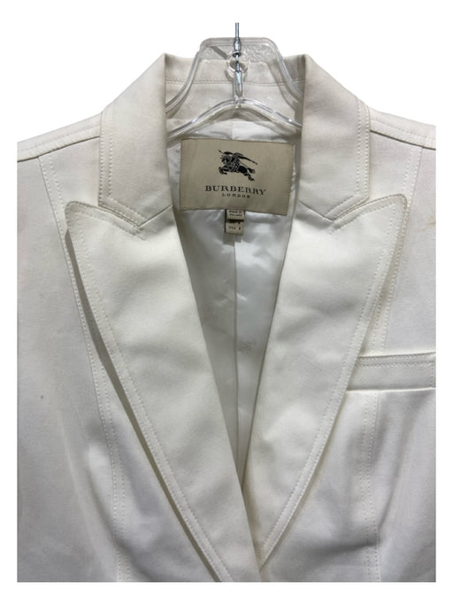 Burberry London Size 6 White Cotton One Button Shoulder Pads Flap Pockets Jacket White / 6