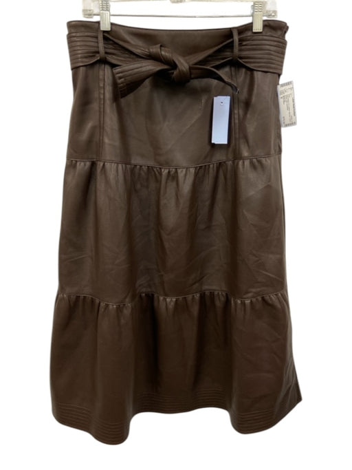 Marie Oliver Size 8 Dark Brown PU Leather Side Zip Tiered Belted Midi Skirt Dark Brown / 8