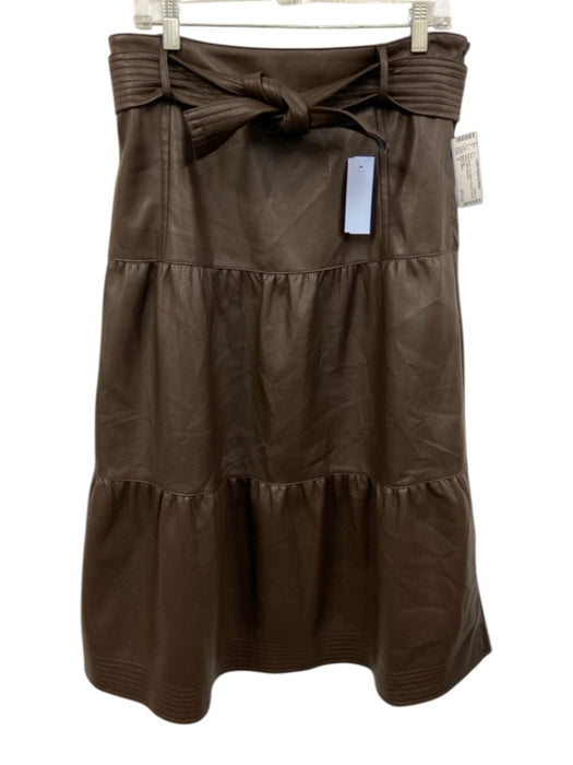 Marie Oliver Size 8 Dark Brown PU Leather Side Zip Tiered Belted Midi Skirt Dark Brown / 8