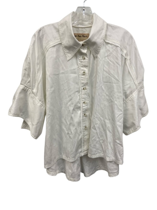 We The Free Size S White Missing Fabric Tag 1/2 Sleeve Button Up Relaxed Top White / S