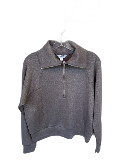 Spanx Size S Taupe & Silver Polyester Blend Metallic Thread Half Zip Jacket Taupe & Silver / S