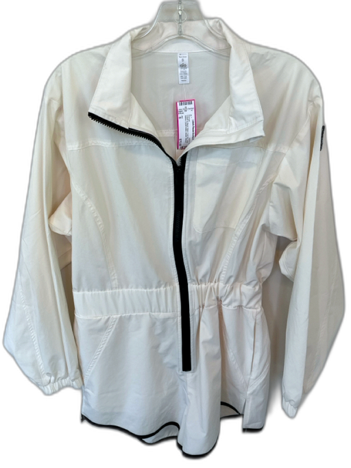 Alo Size S Cream & Black Nylon Front Zip Long Sleeve Elastic Waist Romper Cream & Black / S