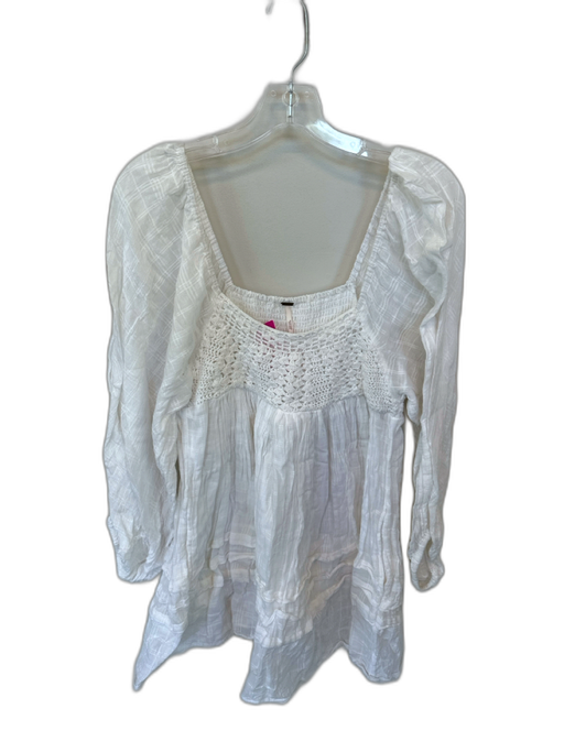 Free People Size S White Cotton Long Sleeve Macrame Dress White / S