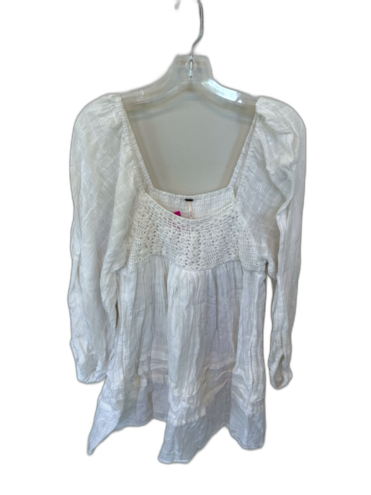 Free People Size S White Cotton Long Sleeve Macrame Dress White / S