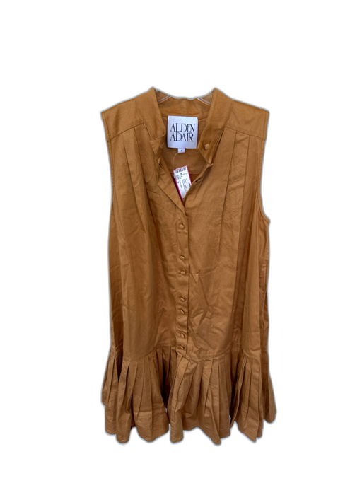 Alden Adair Size S Bronze Cotton Sleeveless Drop Waist Pleat Detail Dress Bronze / S