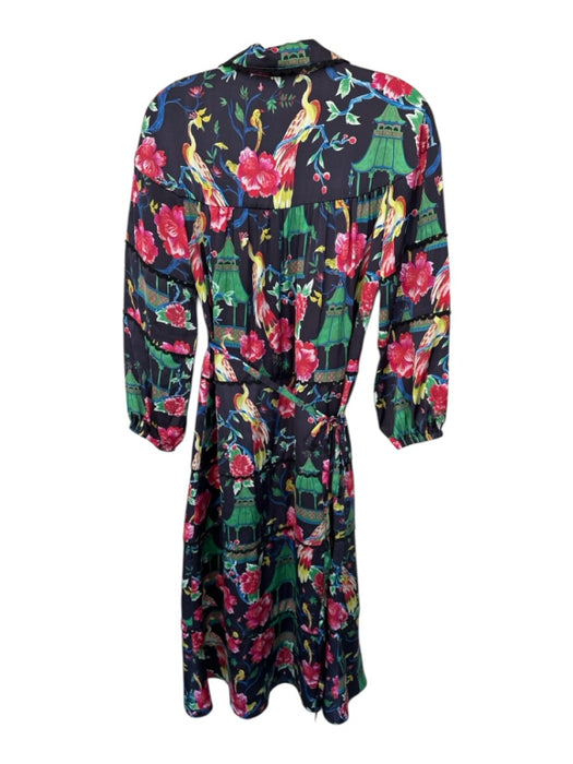 Alden Adair Size XS Black & Multi Polyester Long Balloon Sleeve Botanical Dress Black & Multi / XS