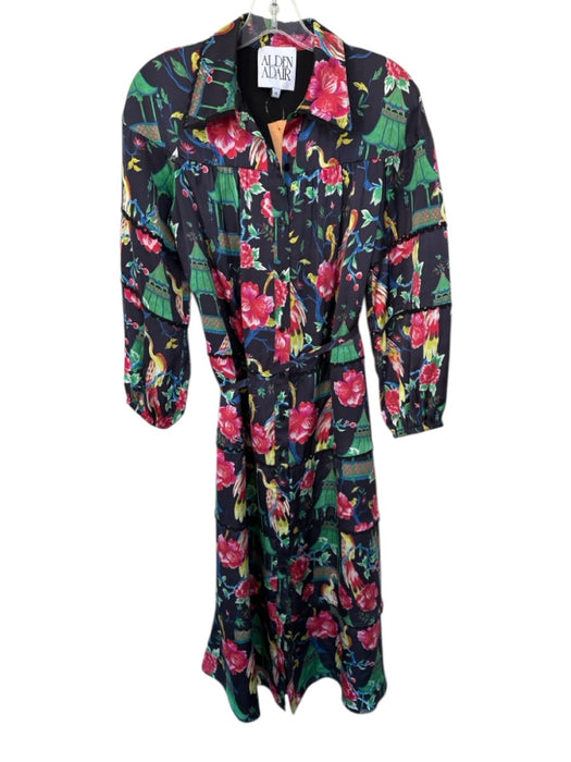 Alden Adair Size XS Black & Multi Polyester Long Balloon Sleeve Botanical Dress Black & Multi / XS