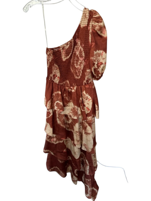 Alden Adair Size S Rust & Tan Polyester One Shoulder Tie Dye Smocked Maxi Dress Rust & Tan / S