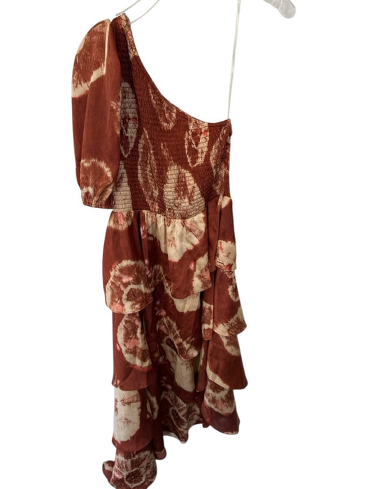 Alden Adair Size S Rust & Tan Polyester One Shoulder Tie Dye Smocked Maxi Dress Rust & Tan / S