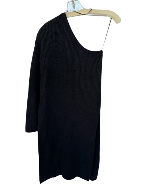 Zara Size XS Black Acylic One Long Sleeve Knit Side Slits Midi Dress Black / XS