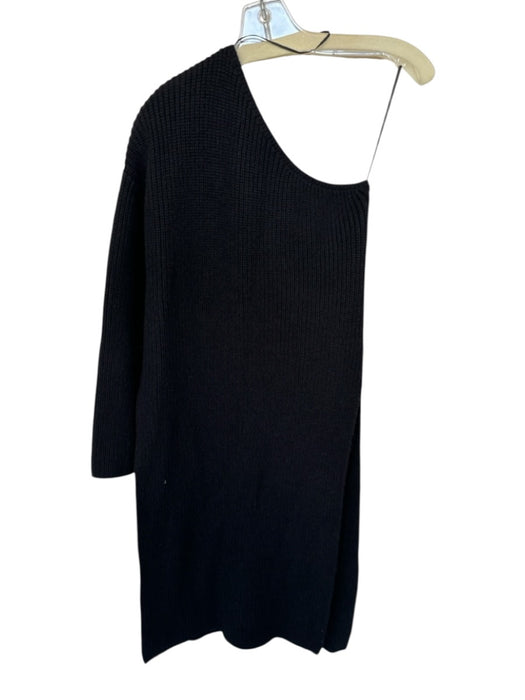 Zara Size XS Black Acylic One Long Sleeve Knit Side Slits Midi Dress Black / XS