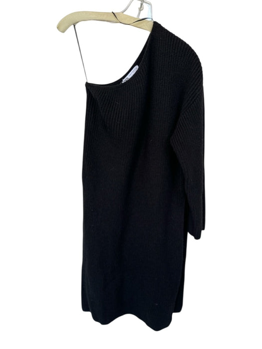 Zara Size XS Black Acylic One Long Sleeve Knit Side Slits Midi Dress Black / XS