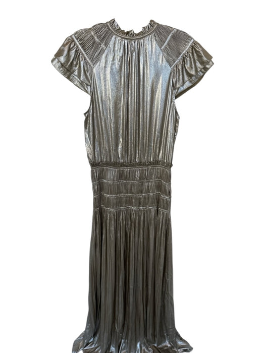 Current Air Size XS Green & Silver Polyester Flutter Sleeves Metallic Maxi Dress Green & Silver / XS