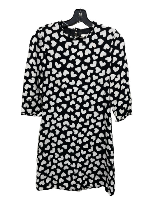 Kate Spade Size 0 Black & White Viscose 3/4 Sleeve Heart Shift Dress Black & White / 0