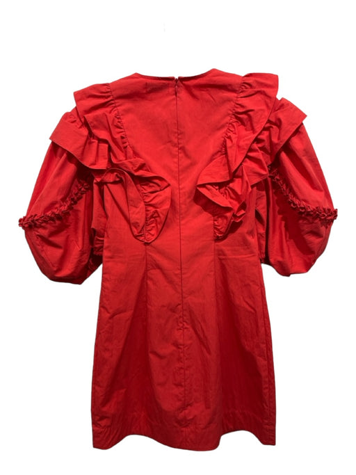 Rhode Size XS Red Orange Cotton Ruffle Detail Puff Sleeve Back Zip Dress Red Orange / XS