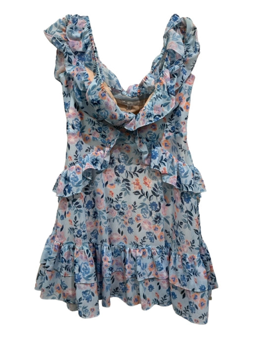 Lovers + Friends Size S Blue & Multi Polyester Sleeveless Floral Ruffles Dress Blue & Multi / S