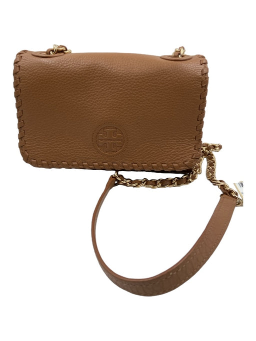 Tory Burch Brown Pebbled Leather Chain Strap Gold Hardware Top Flap Bag Brown / Small
