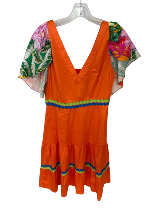 Alden Adair Size S Orange & Green Cotton Cap Sleeve Tropical V Neck Midi Dress Orange & Green / S