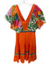 Alden Adair Size S Orange & Green Cotton Cap Sleeve Tropical V Neck Midi Dress Orange & Green / S