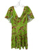 Alden Adair Size S Green & Brown Cotton Short Sleeve Palm Leaves V Neck Dress Green & Brown / S