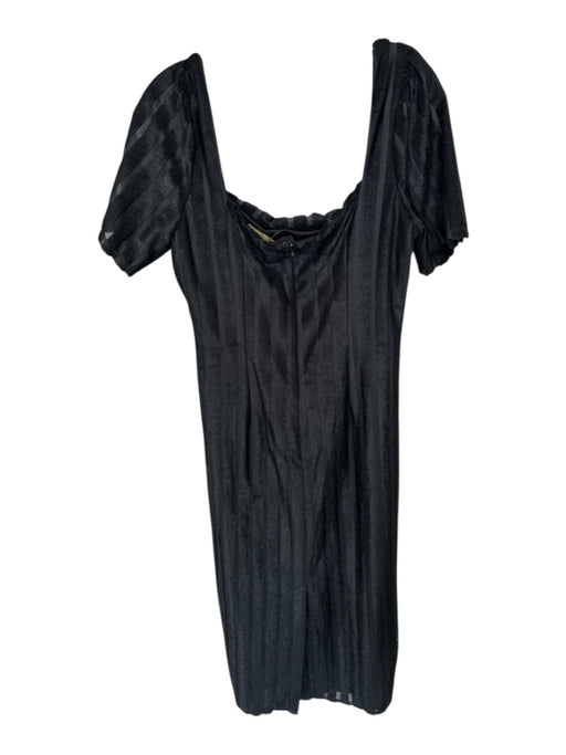 House of Harlow Size L Black Polyester Stripes Sheer Sleeve Maxi Back Zip Dress Black / L