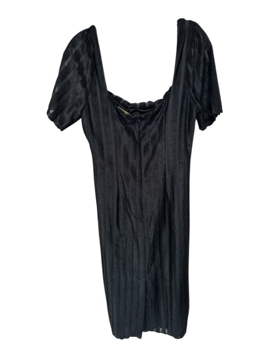 House of Harlow Size L Black Polyester Stripes Sheer Sleeve Maxi Back Zip Dress Black / L