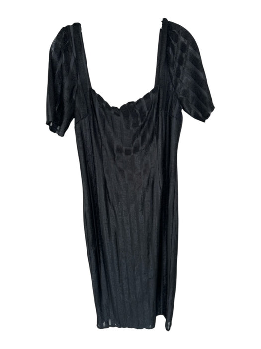 House of Harlow Size L Black Polyester Stripes Sheer Sleeve Maxi Back Zip Dress Black / L