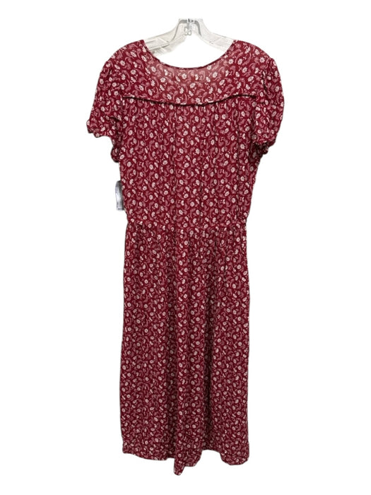 Christy Dawn Size Large red & cream Viscose Short Sleeve Floral Gathered Dress red & cream / Large