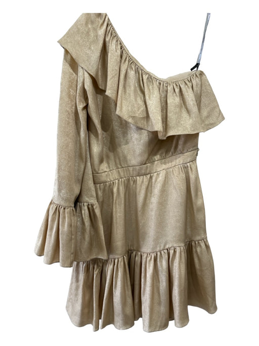 Iorane Size 36/XS Gold Polyester One Sleeve Ruffle Popover Elastic Waist Dress Gold / 36/XS