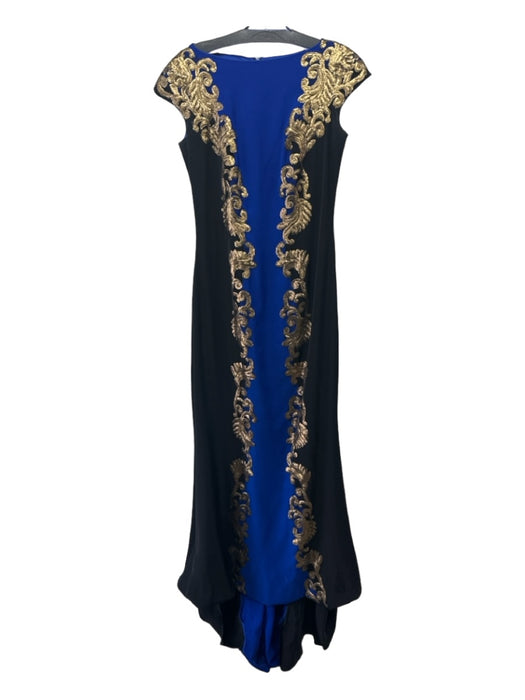 Tadashi Shoji Size 4 Black, Blue, Gold Polyester Sequin Design color block Gown Black, Blue, Gold / 4