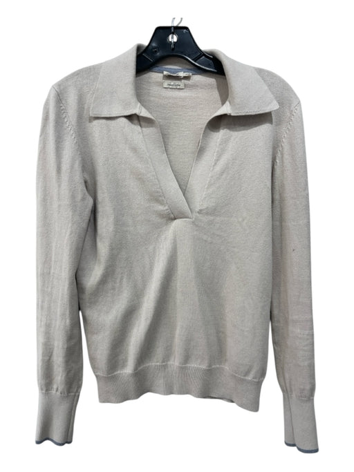 Faherty Size XS Taupe Cotton & Cashmere Blend V Neck Collar Long Sleeve Top Taupe / XS