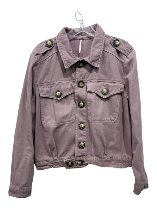 Free People Size L Dusky Purple Cotton Denim Button Down Breast Pockets Jacket Dusky Purple / L