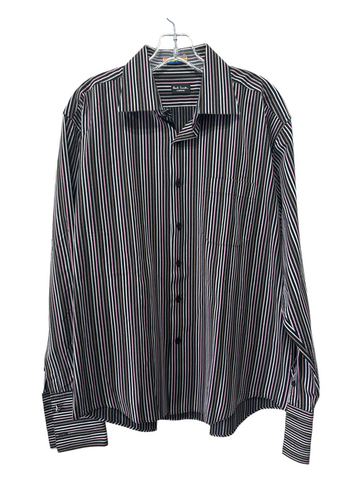 Paul Smith Size 17.5 Black & Purple Cotton Striped Button Down Long Sleeve Shirt 17.5