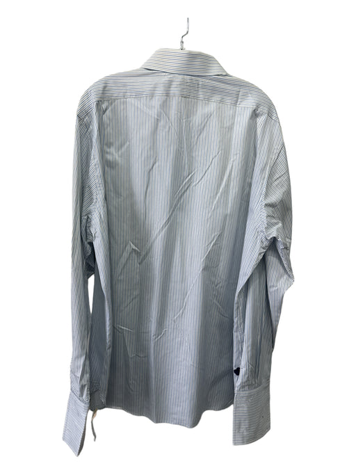 Polo Size 17.5 Light Blue & White Cotton Blend Striped Men's Long Sleeve Shirt 17.5