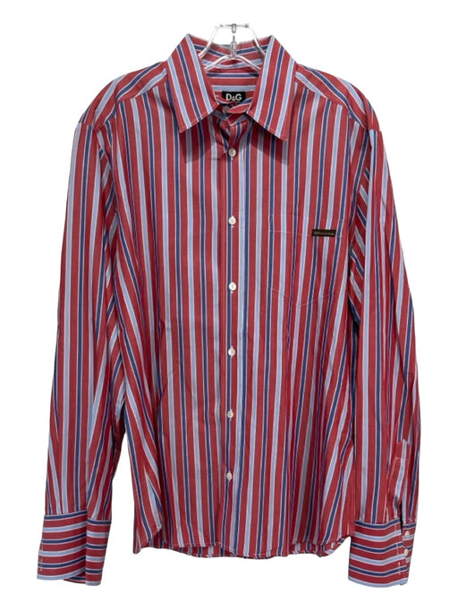Dolce & Gabbana AS IS Size XL Red & Blue Cotton Striped Logo Long Sleeve Shirt XL