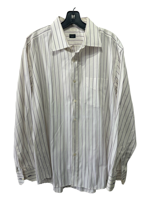 Paul Smith Size 18 White & Purple Cotton Striped Button Down Long Sleeve Shirt 18