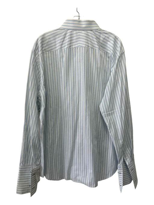Paul Smith Size 18 Light Blue & White Cotton Striped Men's Long Sleeve Shirt 18