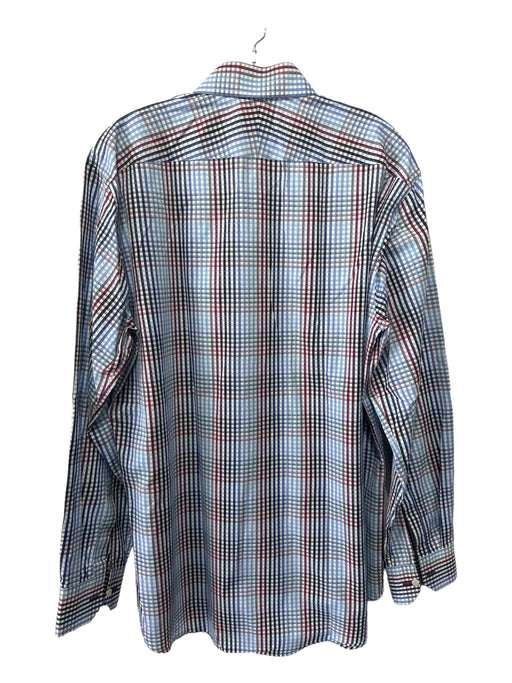 Paul Smith Size 17 Light Blue & Red Cotton Grid Button Down Long Sleeve Shirt 17