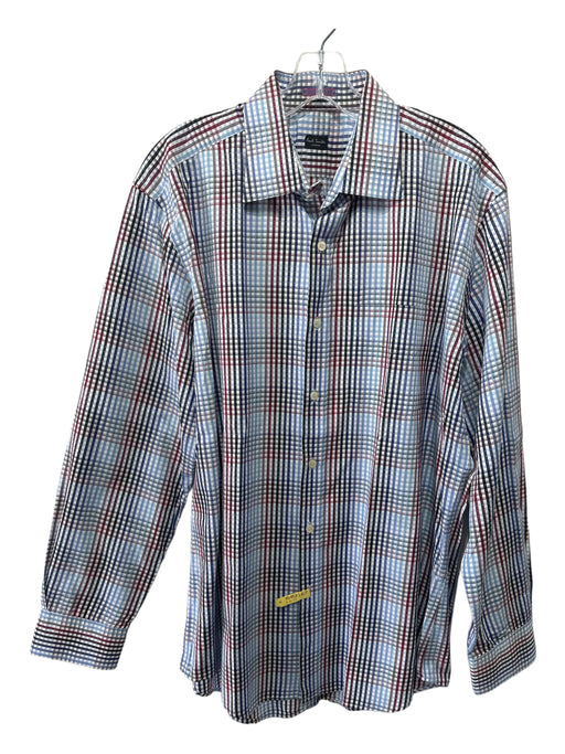 Paul Smith Size 17 Light Blue & Red Cotton Grid Button Down Long Sleeve Shirt 17