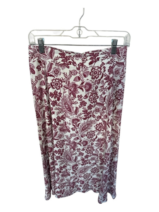 Sezane Size 36 Maroon & White Viscose Side Zip Botanical Midi Skirt Maroon & White / 36