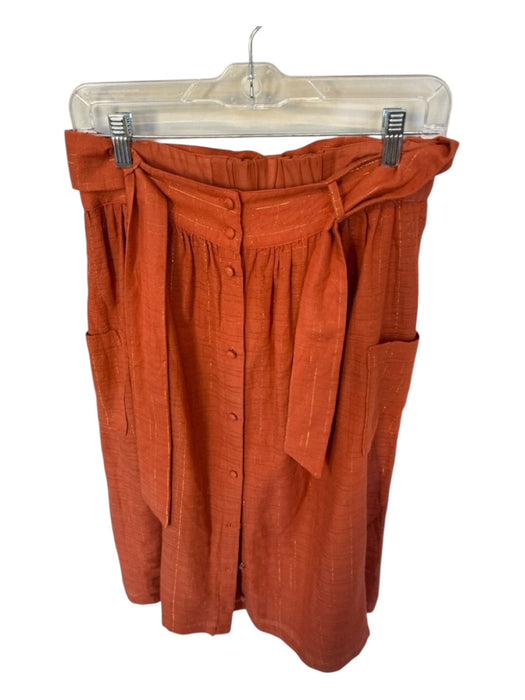 Sezane Size 36 Orange Cotton Buttons Metallic Midi Skirt Orange / 36