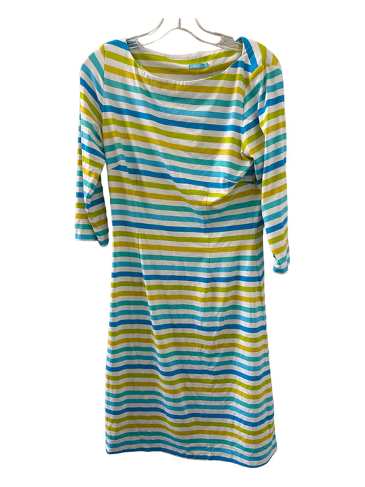 J. McLaughlin Size S Green & Blue Nylon Blend Long Sleeve Striped Stretch Dress Green & Blue / S