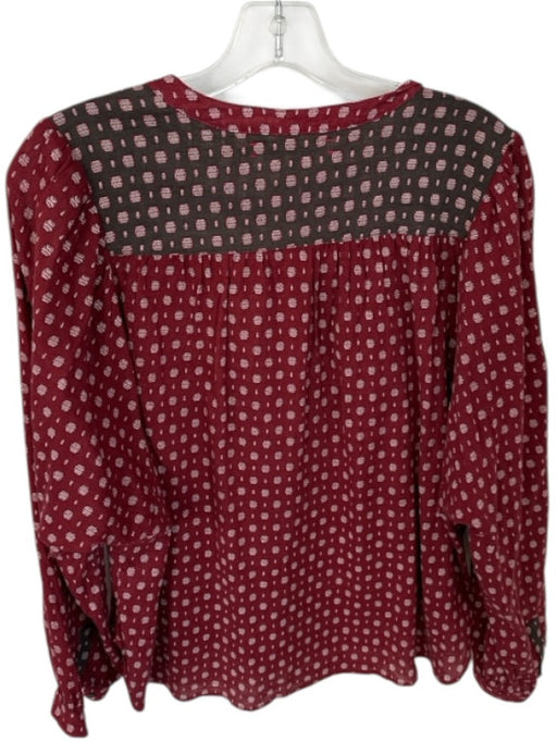 XiRENA Size S Brown & Maroon Cotton Long Sleeve Squares Buttons Top Brown & Maroon / S