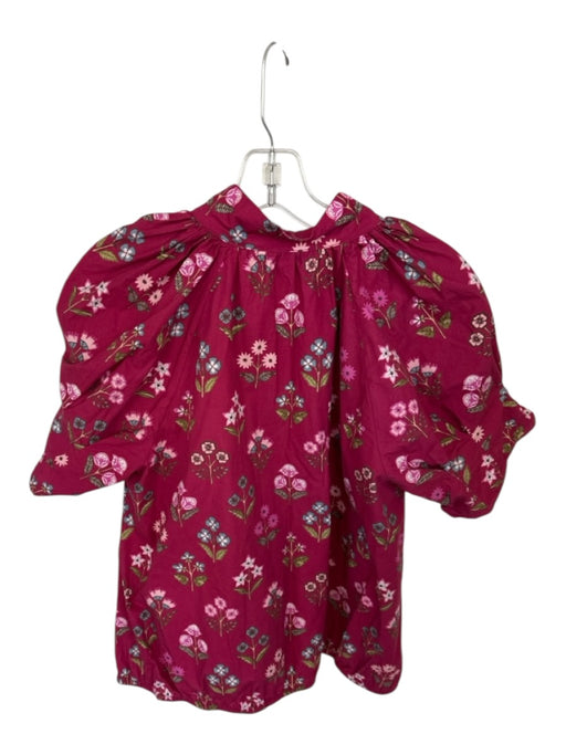 Livro Size M Maroon & Green Print Cotton Short Sleeve Botanical V Neck Top Maroon & Green Print / M