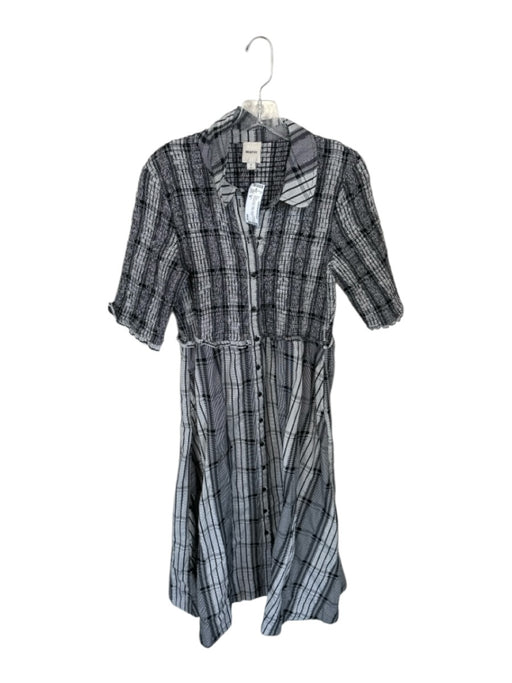 Maeve Size M Black & White Cotton Long Sleeve Plaid Smocked Maxi Dress Black & White / M