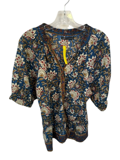 Lola Australia Size M Blue, brown & Red Cotton Floral Button Up Top Blue, brown & Red / M