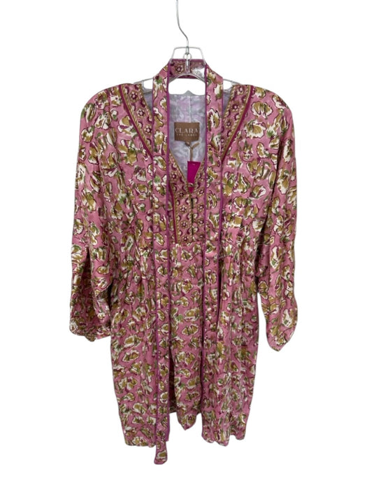 Clara The Label Size XS Pink & Tan Long Balloon Sleeve Botanical Buttons Dress Pink & Tan / XS